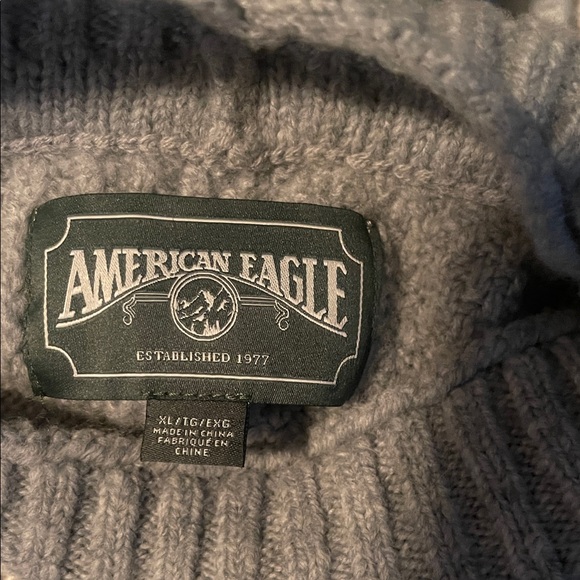 VTG American Eagle Outfitters Light Gray Patterned Oversized Mockneck Sweater - Picture 6 of 7